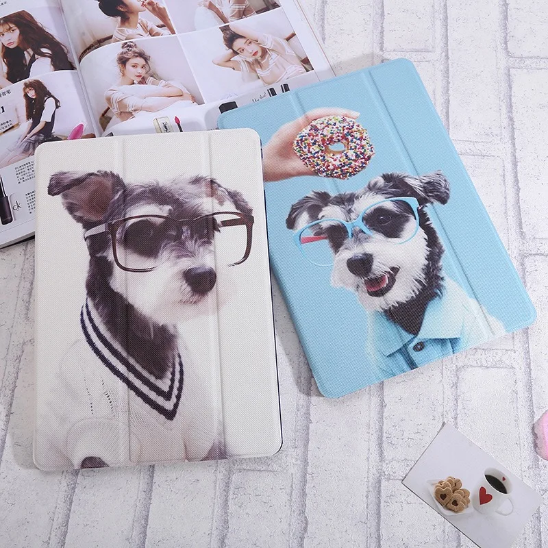 

Cartoon Schnauzer Pattern Flip Cover Case For iPad 2 3 4 Air Air2 Stander Cover for New iPad 9.7 2017 2018 Auto Wake Up/Sleep