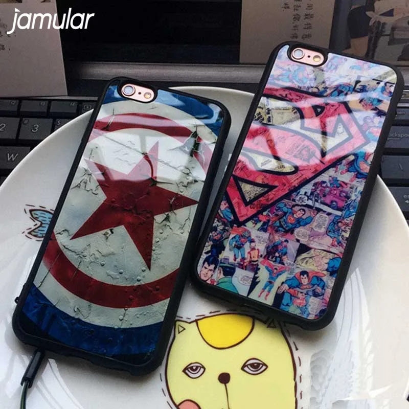 

JAMULAR Superman Captain America Silicone Case for iphone X 8 6 6s 5S SE Rubber Soft Mirror Cover for iphone 7 8 6 6s Plus Shell