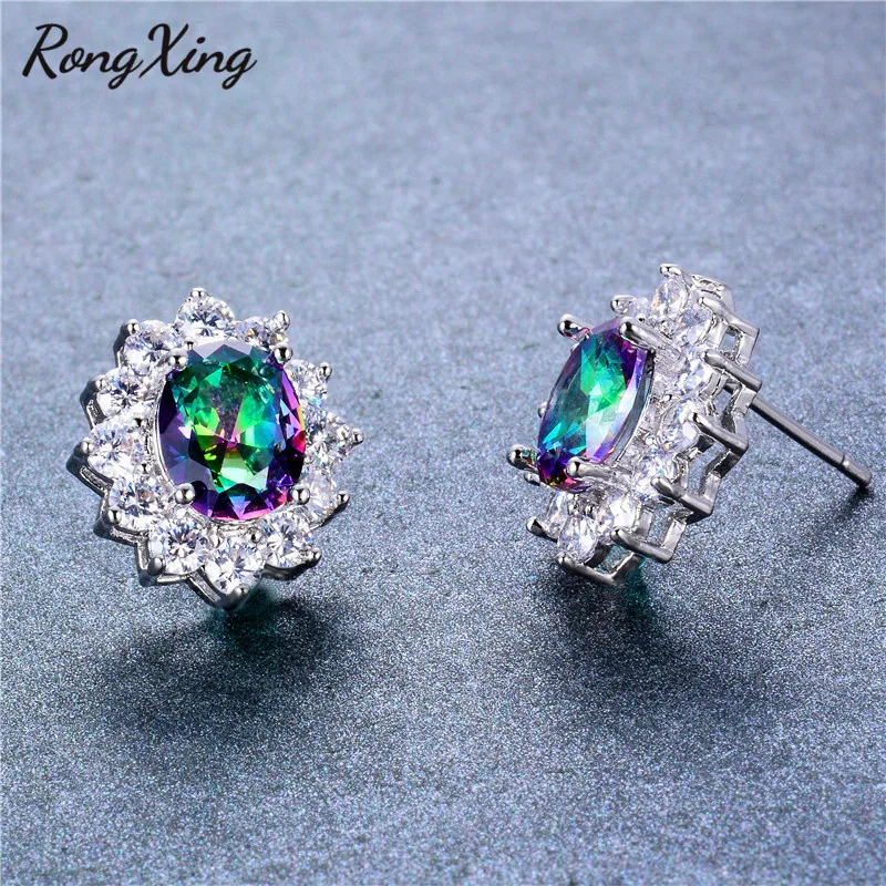 RongXing очаровательные Разноцветные серьги гвоздики из циркона для женщин