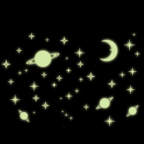 

Universe Starry Sky Creative Star of the World Moon luminous fluorescent PVC Wall Stickers Home Decor Mural Decal Y0036