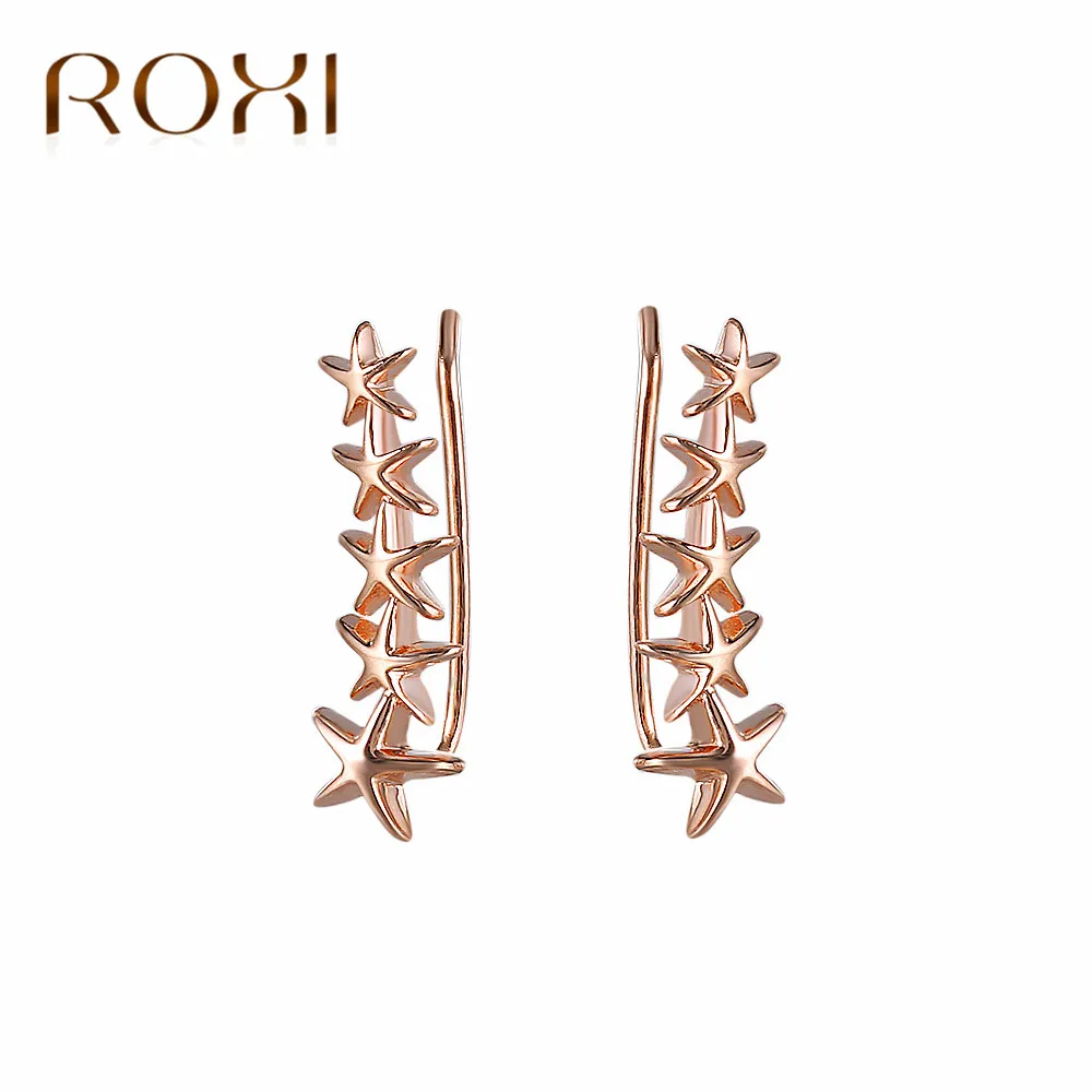 

ROXI Rose Gold /Gold Color Dipper Hook Earrings Five stars Jewelry Beautifully Ear Row Accessories Line Type Earrings for Women