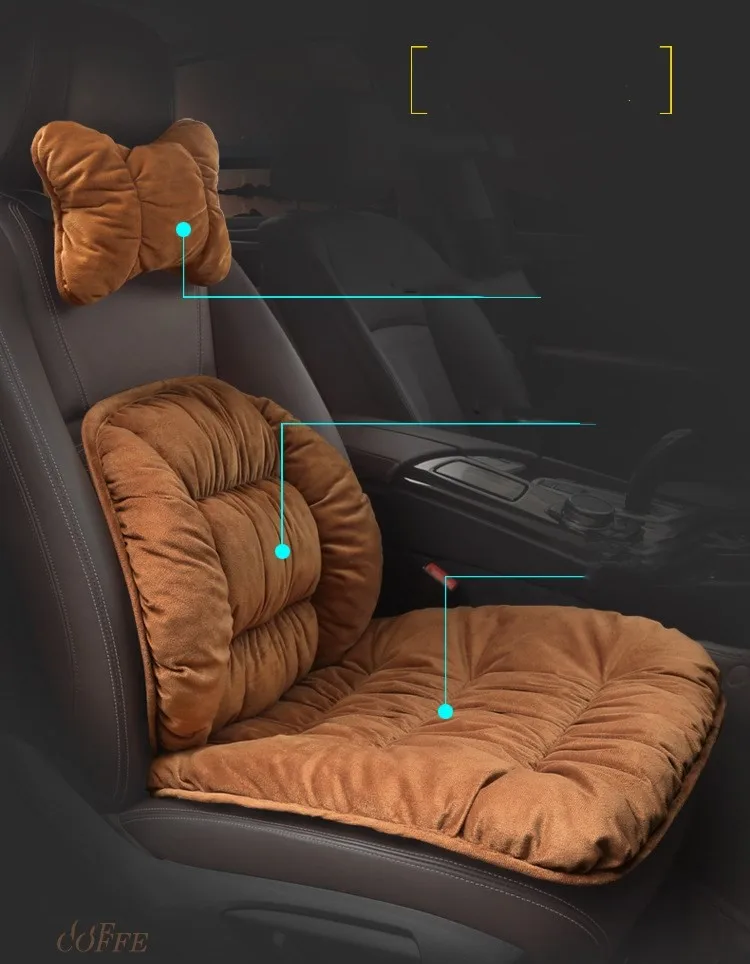 3PCS Plush Car Seat Cushion, Auto Headrest Neck Pillow