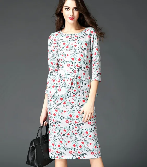 One Piece Dress 2015 Autumn Style European Women Beautiful Floral Print