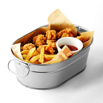 

Ins net red American restaurant snack bar stainless steel oval fried chicken dish fries bucket fries rack snack basket