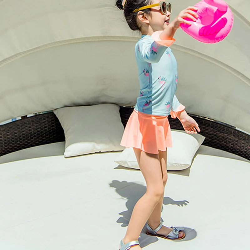 Одежда для купания для маленьких девочек; детский солнцезащитный пляжный купальный костюм; милый детский купальный костюм с длинными рукавами для девочек; 1 шт