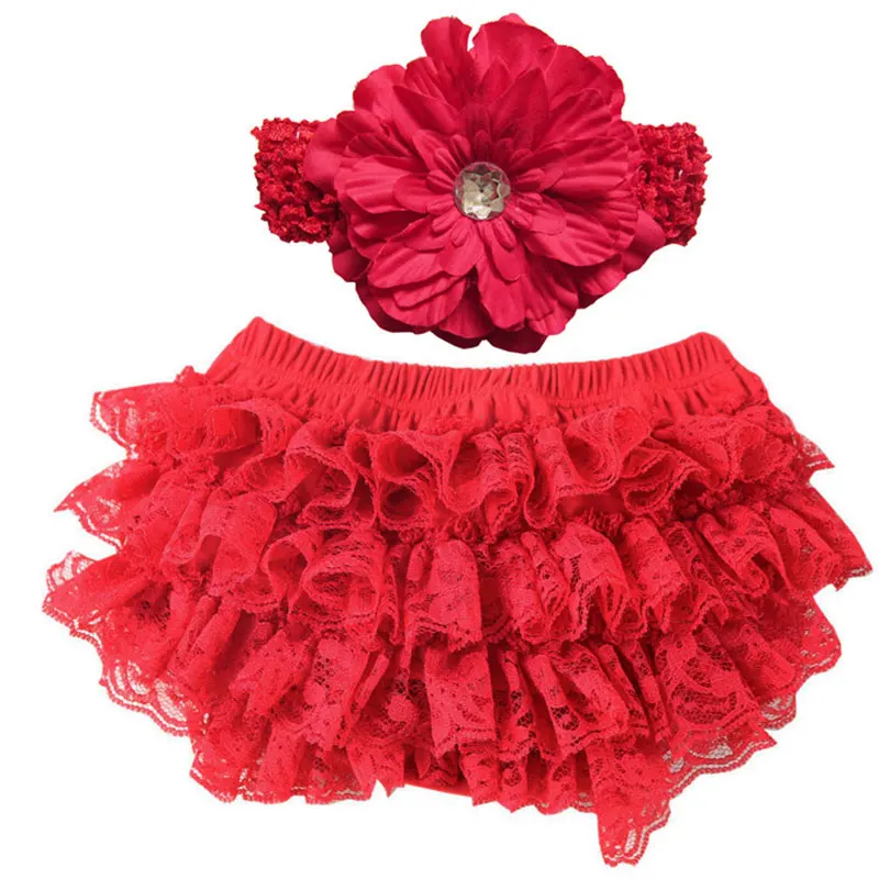 

Cute Baby Girl Bloomers Diaper Cover Headband Set Newborn Ruffle Panties Lace Infant Shorts @ZJF