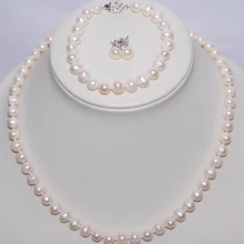 3 цвета, натуральный пресноводный жемчуг, ювелирный набор, 8-9 мм, жемчужное ожерелье/браслет/серьги, набор, Модный свадебный ювелирный набор