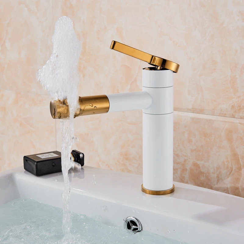 

360 Degree Rotate Basin faucet White and Silver Basin Crance Tap Chrome Bathroom Faucets Single Hand Hot Cold Water Faucet