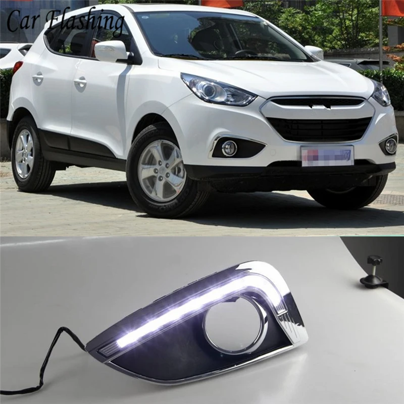 Car flashing 1Set 12V ABS LED For Hyundai IX35 ix 35 2010 2011 2012 2013 Car-styling LED DRL Daytime Running Light Waterproof