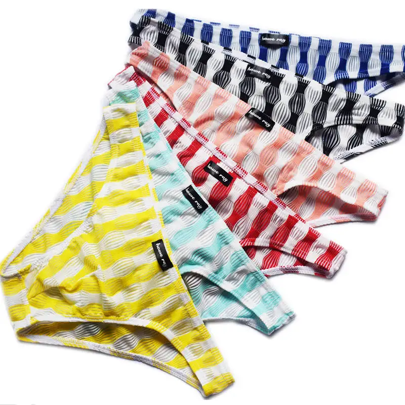 

6Pcs/Lot Mens Sexy Mini Briefs Underwear Striped Bulge Pouch Underpants Panties Males Low Waist Triangle Jockstrap Briefs Hot