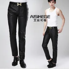 M-4XL осень-зима повседневная мужская Slim кожа haining Штаны натуральная кожа брюки мотоцикл Штаны певица костюмы