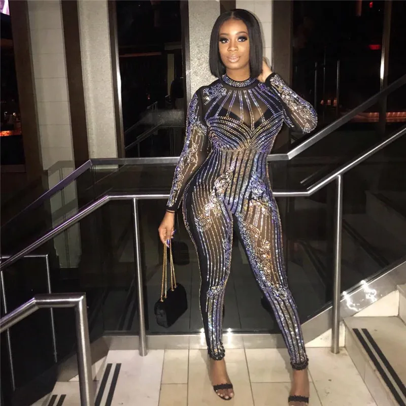 Женский сетчатый комбинезон стрейчевый костюм для вечеринок 2018|mesh jumpsuit|fashion