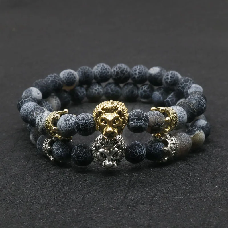 

Wholesale Antique Gold-Color Buddha Leo Lion Head Bracelet Black Lava Stone Beaded Bracelets For Men Women Pulseras Hombre N4-3