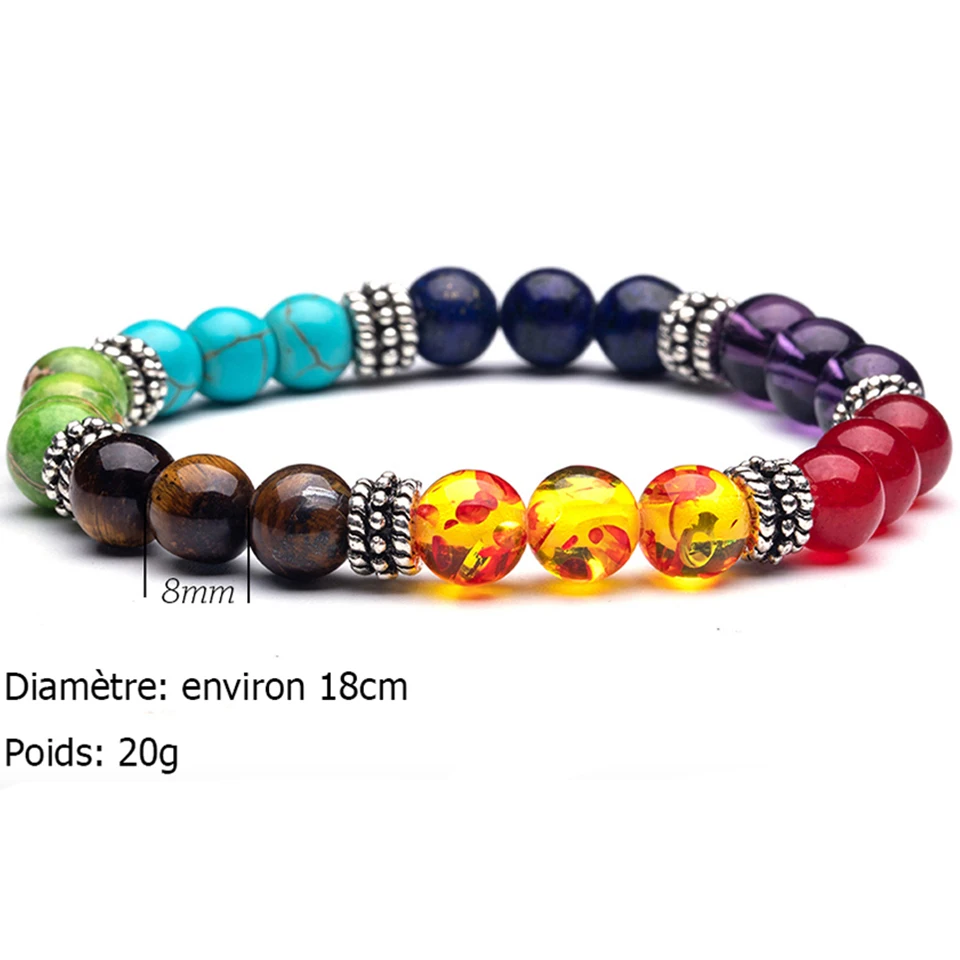 Mode toutes les perles en pierre naturelle 7 Bracelets Chakra pour femmes hommes Yoga Bouddha Player 18 cm pierres yeux de tigre Faire un vœu Bracelet (66)