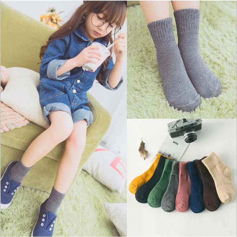 

The new 2016 fall and winter Boys solid color socks Girl's cotton socks Handmade Boneless Sewing Kids Socks 4-10 Years