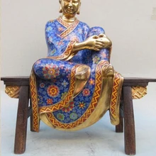 Bi002456 Китайский pure bronze Перегородчатой 24 К Золото скамейке архат Дзидзо статуя Будды