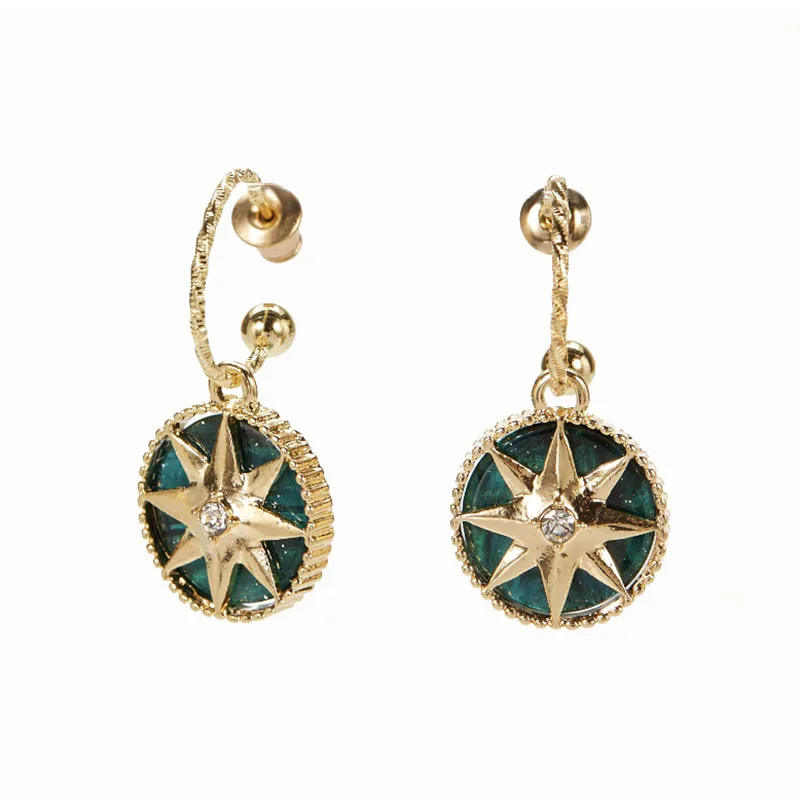 

Vintage White Green Red Crystal Stone Geometric Round Circle Star Metal Gold Drop Earrings For Women Girl Ethnic Dangle Party
