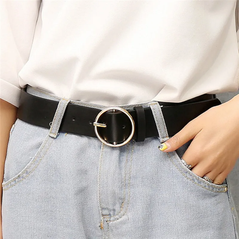 Waist Belt Simple Metal Belt Female Gold Round Buckle Ladies Belts Strap Students Belts For Women