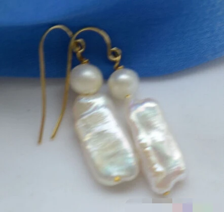 

hot sell new - -hot 00186 white dens biwa / round freshwater pearl dangle earring
