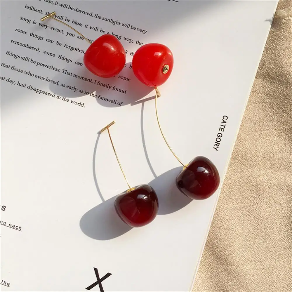 

New Fashion Earring Red Cherry Simple Earrings Women Tassel Dangle Earrings Sweet Long Pendant Girls Gift Summer Korea Jewelry