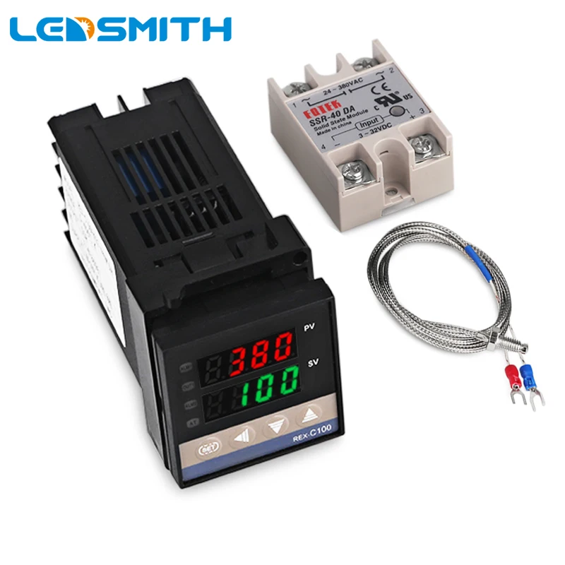 Digital PID REX-C100 Temperature Controller /& Max.40A SSR /& K Thermocouple cable