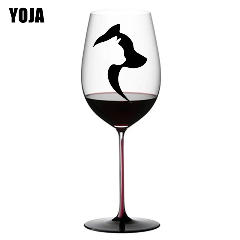 

YOJA 4.1X6CM 6pcs Dog Cat Head Pet Creative Wine Glass Sticker Cartoon Home Wall Decal G1-0635
