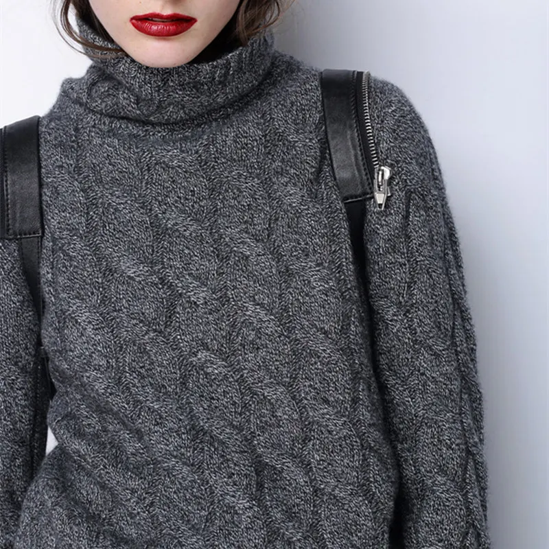 Najtaniej Zimowy gruby sweter z golfem kobiet 100% sweter z czystego kaszmiru kobiet twist dziergany dół ciepły sweter