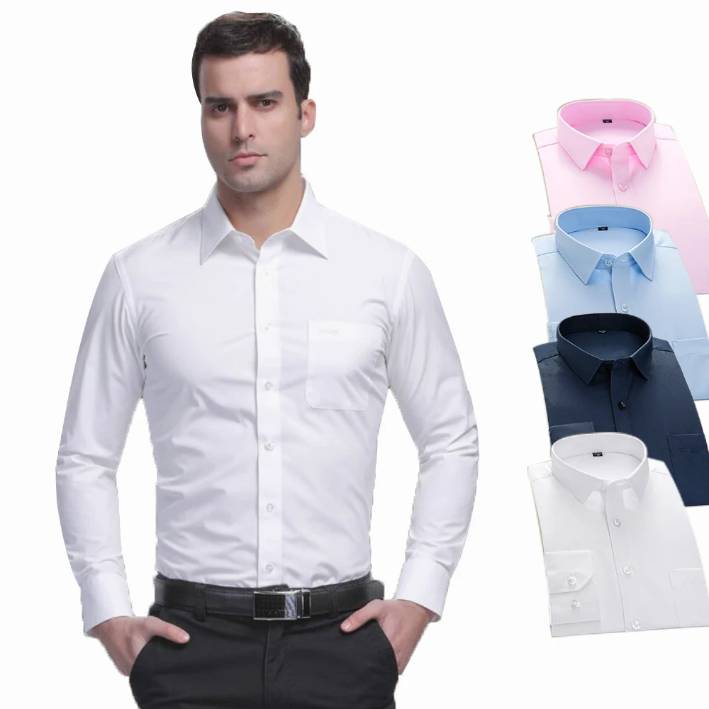 White Slim Fit Men's Long Sleeved Striped Button Front Shirt M 6XL ...