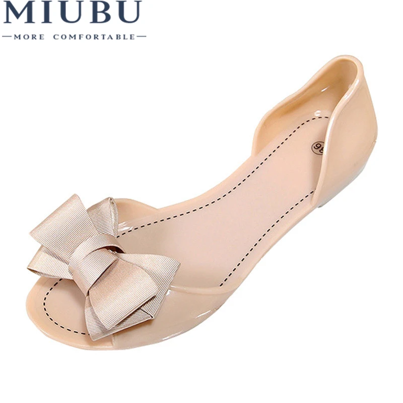 

MIUBU Women Jelly Sandals Beach Jelly Shoes Woman Summer Flip Flops Bowtie Slippers Slip On Flats Casual Women Shoes