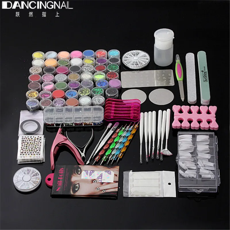 

Pro 48 Colours Manicure Decoration Acrylic Glitter Nail Art Tips Stripe Hexagon Glitter Finger Separator Manicure Tool Kit Set