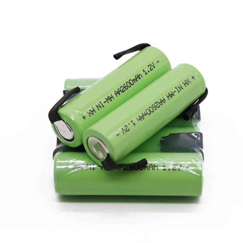 Ni-mh 1,2 V AA перезаряжаемая батарея 2600mah nimh cell Green shell со сварочными вкладками для Электробритва Philips, зубной щетки