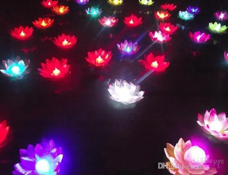 

Artificial LED Lotus Flower Floating water Lotus Flower Candle Lamp With Colorful Changed Lights For Wedding DecorationsSupplies