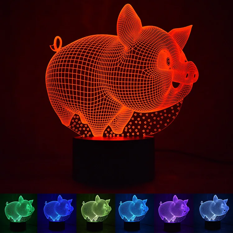 

HENYNET Fat Small Pig 3D Night Light Visual Button LED Light Smart Home Gift Table Lamp