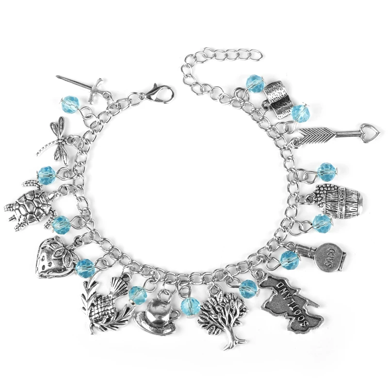 

dongsheng Fashion Outlander Charm Bracelet Scottish Thistle Dragonfly Sassenach Handmade Beads Chain Links Wristlet Jewelry -25