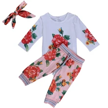 Комплекты одежды для маленьких девочек, белые топы с цветочным принтом, полосатые штаны, повязка на голову, 3 предмета, Bebe, комплекты одежды для мальчиков