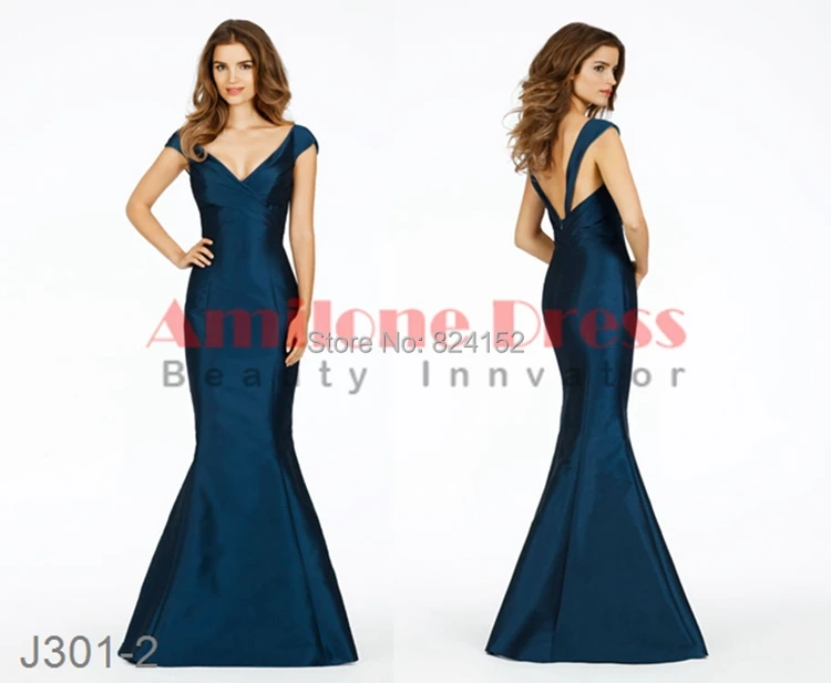 Cap Sleeve Bridesmaid Dresses V Neck Prom Back Open Satin Mermaid Long Party Dress Custom Made All US Size J301 | Свадьбы и