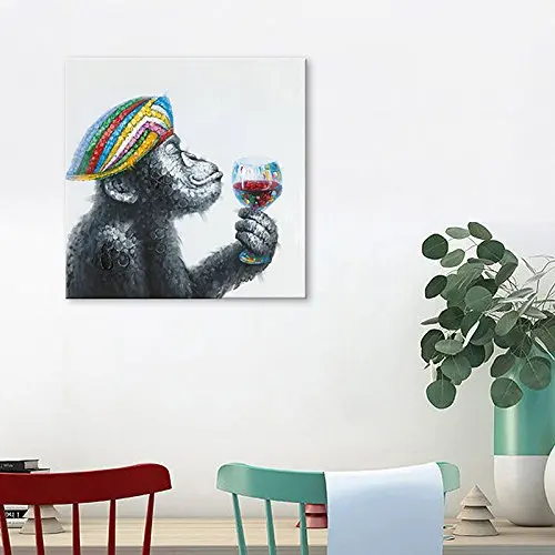 Günstig Top Künstler Reine Hand bemalt Hohe Qualität Moderne Kunst Trinken Gorilla Kunst Ölgemälde Abstrakte Lustige Tier Affe Öl malerei