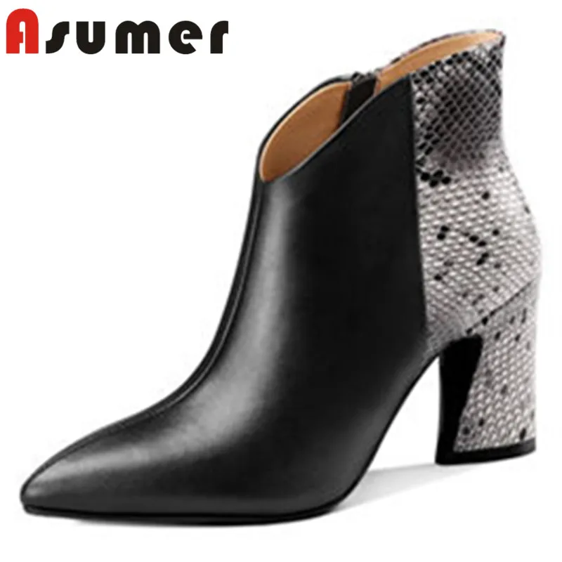 

ASUMER HOT SALE 2018 fashion mixed colors ankle boots for women adult sexy winter boots pointed toe daily genuine leather boots