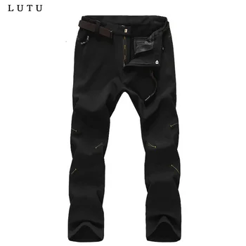 

HOT 2020 Outdoors Autumn Winter Thelmal Polar Fleece Thicken Waterproof Warm Slim Fit Zipper Pocket Tactical Pants Men tourism
