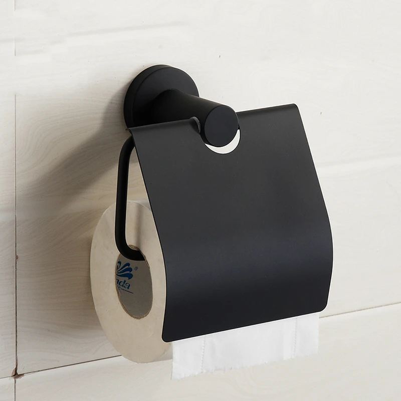

New Design Modern 304 Stainless Steel Toilet Paper Holder Rubber Black Brush Roll Holder Paper Box Mounting Bathroom Products H5