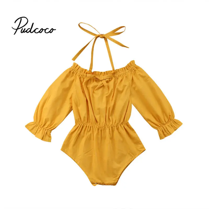

pudcoco 2019 Baby Girl Clothes Bodysuit Newborn For Kids Costume Children Toddler Tiny Cottons Yellow Long Sleeve 1PCS Blouse