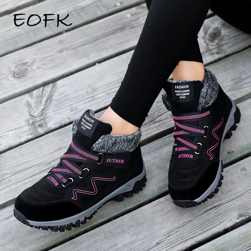 

EOFK Winter Women Boots Woman Lady Genuine Leather Warm Flat Platform Fur Waterproof Snow Sneakers Plush Fashion Casual Boots