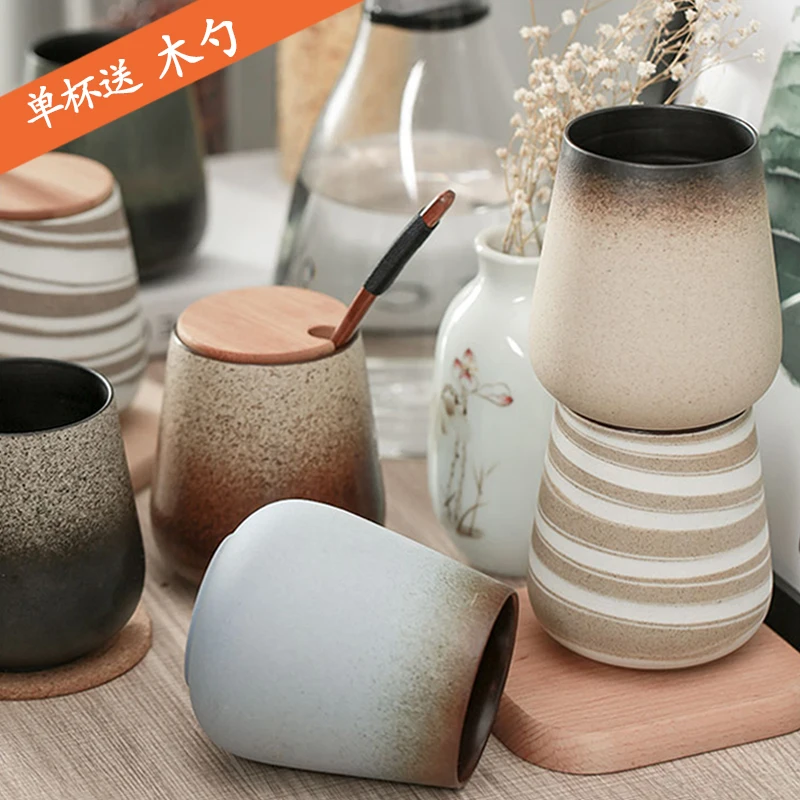 Ceny Retro filiżanka kawy kubek ceramiczny z łyżeczką napis zestaw filiżanek japońska filiżanka