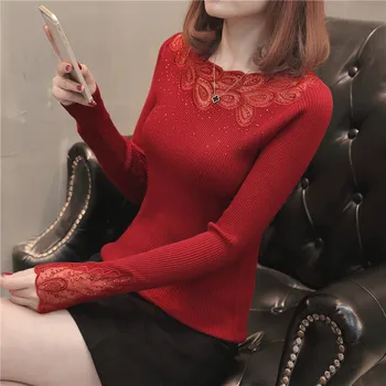 

40 (in a small room no. 5) the new spring Cultivate morality lace render sweater dress F2177 hot brick