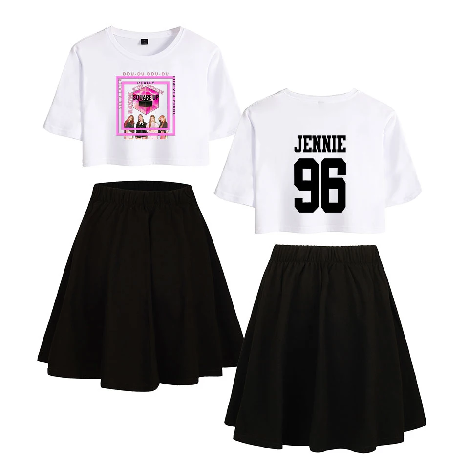 BlackPink print new Short skirt Sexy Set Short sleeve T-shirt Short skirt suit Two Piece Beautiful Girl Casual New Style Sets