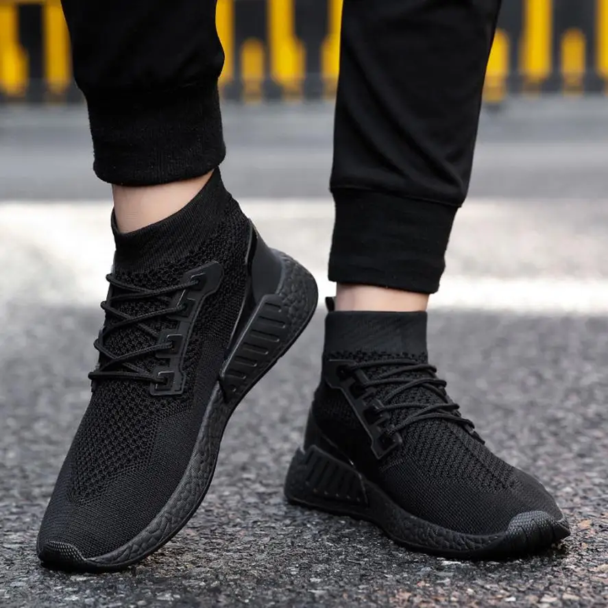 Креативная спортивная обувь для мужчин, кроссовки большого размера, мягкая хлопковая сетчатая уличная спортивная обувь, дышащие кроссовки 0724 - Цвет: Черный