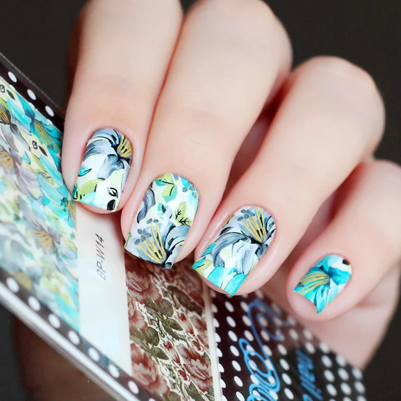 BORN PRETTY BP W14 Colorful Painting Flower Nail Art Water Decals Transfer Stickers 20605in 