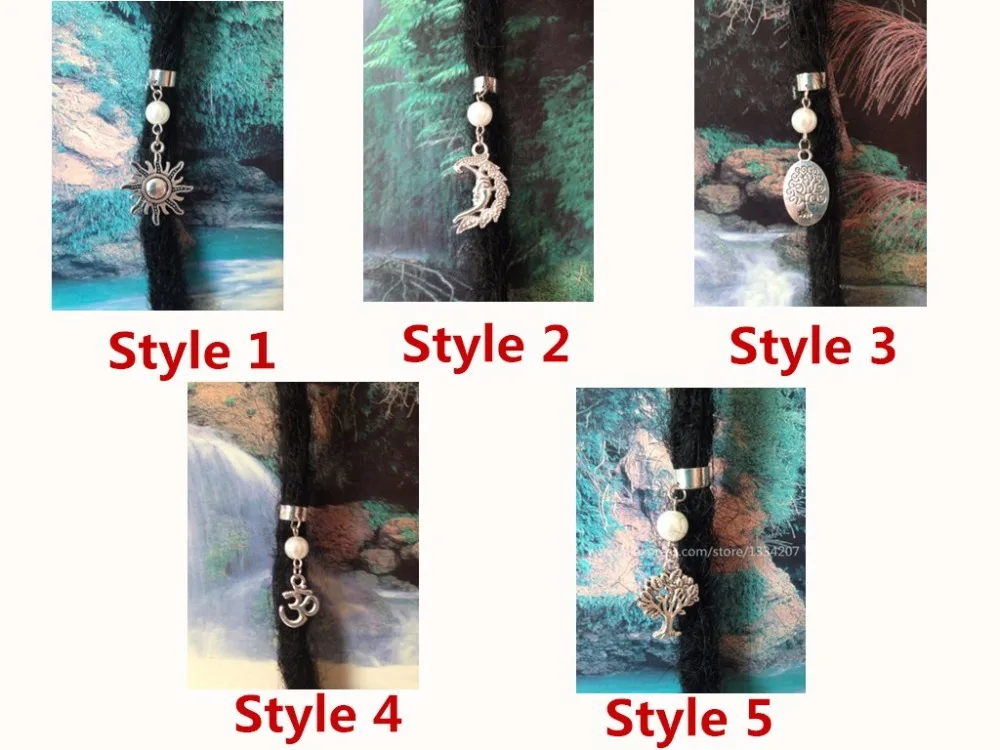 

2Pcs/Pack Silver plated different 5 styles Charm adjustable hair braid dread dreadlock beads clips cuffs hair accessories