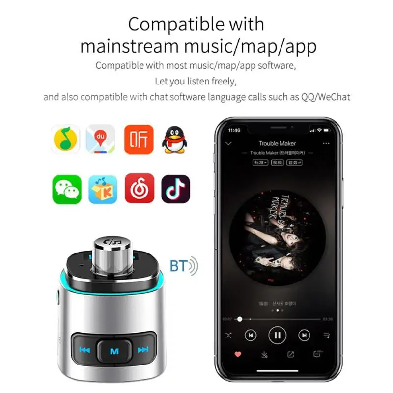 Автомобильный светодиодный Дисплей QC3.0 Dual USB Bluetooth 4,2 громкой связи Bluetooth гарнитура для Авто Аудио MP3 плеер FM USB передатчик Зарядное устройство TF карты