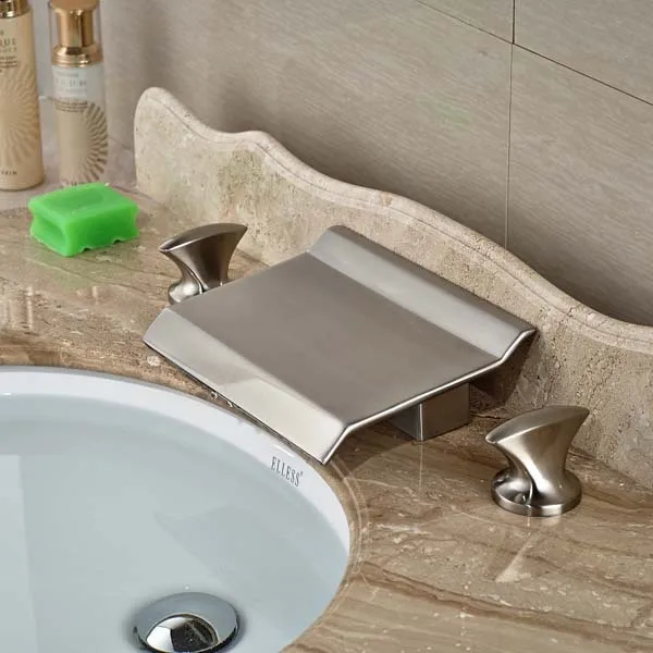 

Creative Design Brushed Nickel Bathroom Faucet Double Handle Mixer Tap Deck Mounted